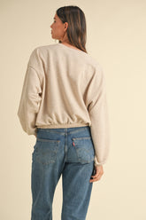 Mable Round Neck Letter Embroidery Crop Sweatshirt - Trendy Street Style